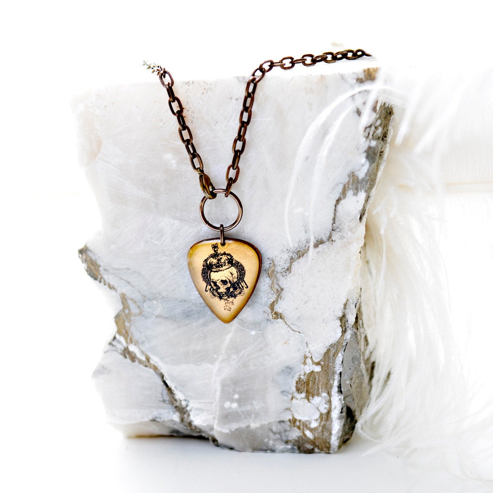 Dead King - Vintaj Antiqued Brass - Guitar Pick - Necklace