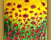 Textured Sunflower Field Painting, 24x24, Flower Painting, Red Sunflower Painting, Ready to Hang, Ready to Ship