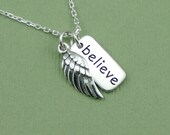 Believe Wing Necklace - charm - sterling silver - angel pendant - handcrafted jewelry