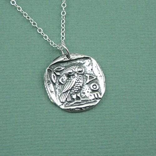 Athena Owl Necklace - 925 sterling silver charm pendant - goddess gift