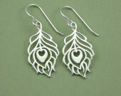 Peacock feather Earrings - sterling silver handmade dangle drop jewelry - gift