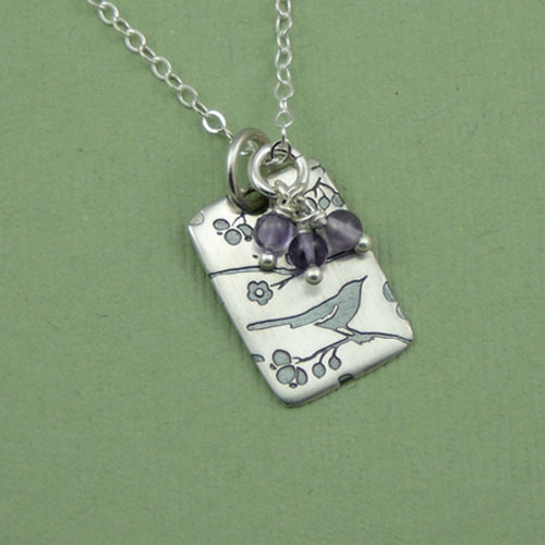 Songbird Motif Beaded Necklace - sterling silver handmade beadwork bird charm jewelry