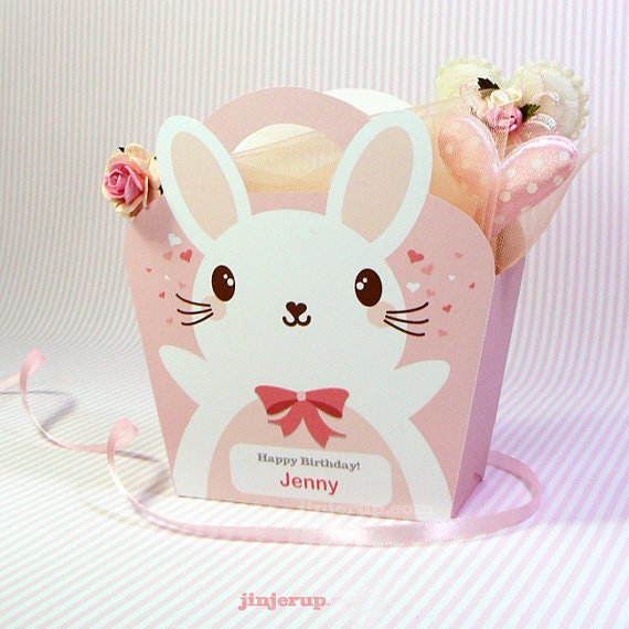 Kawaii Bunny Giftbag Cute Valentine's Day Easter Love Birthday Party Treat basket Bunny Bag Packaging Editable Printable PDF