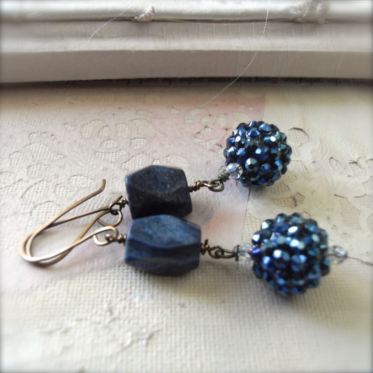 Blue Dangle Earrings Lapis Lazuli Gemstone Jewelry - Blue Bling Boho Great Gatsby Elegance