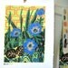Anemone in blue linocut print.