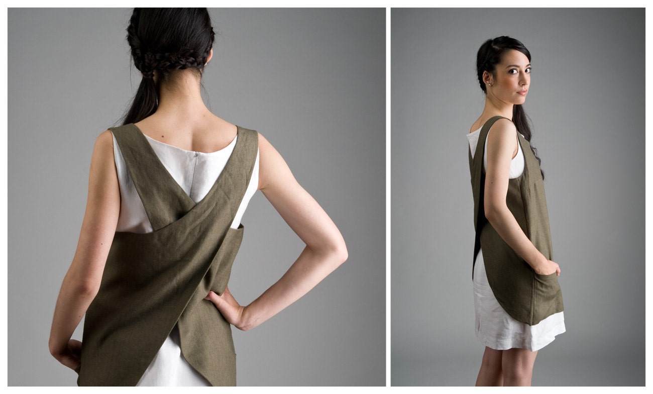 apron dress green linen