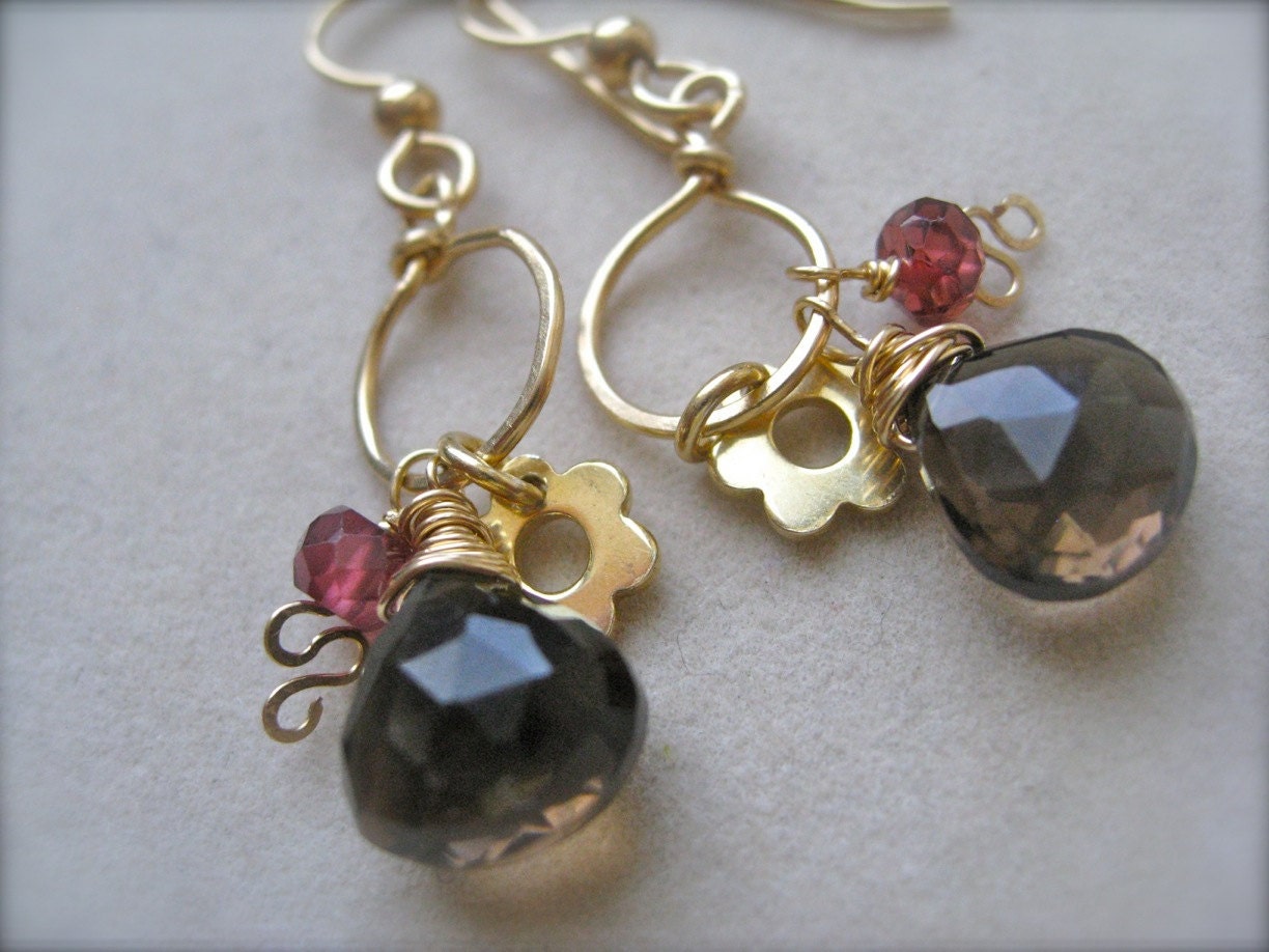 Gemstone Earrings, Garnet earrings, Smokey Quartz Earrings