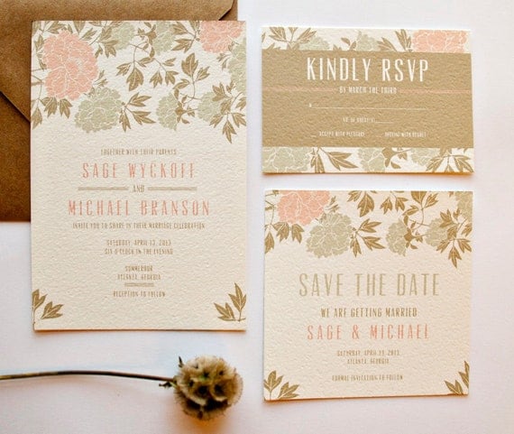 simply peony wedding invitation suite