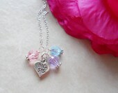 Three Birthstones Big Sister Sterling Silver and Swarovski Necklace N025