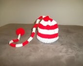 Handmade Christmas  Elf Hat- red and white-new born hat/Santa helper