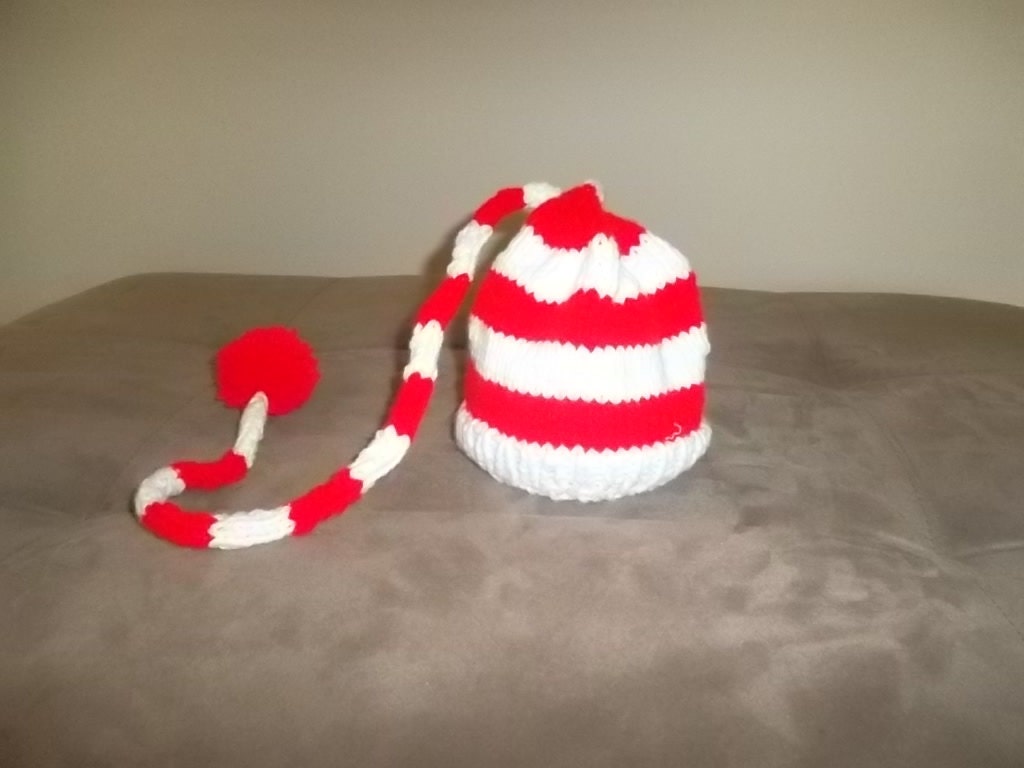 Handmade Christmas  Elf Hat- red and white-new born hat/Santa helper