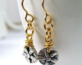 artisan flower drop 14 kt goldfilled wire wrap bead oxidized sterling silver dangle earrings