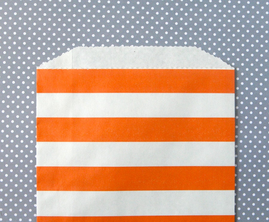Orange Horizontal Stripe Goody Bags / Favor Bags / Treat Bags (20) - 5 x 7.5 inches Il_170x135