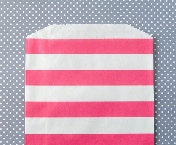 Pink Horizontal Stripe Goody Bags / Favor Bags / Treat Bags (20) - 5 x 7.5 inches Il_570xn