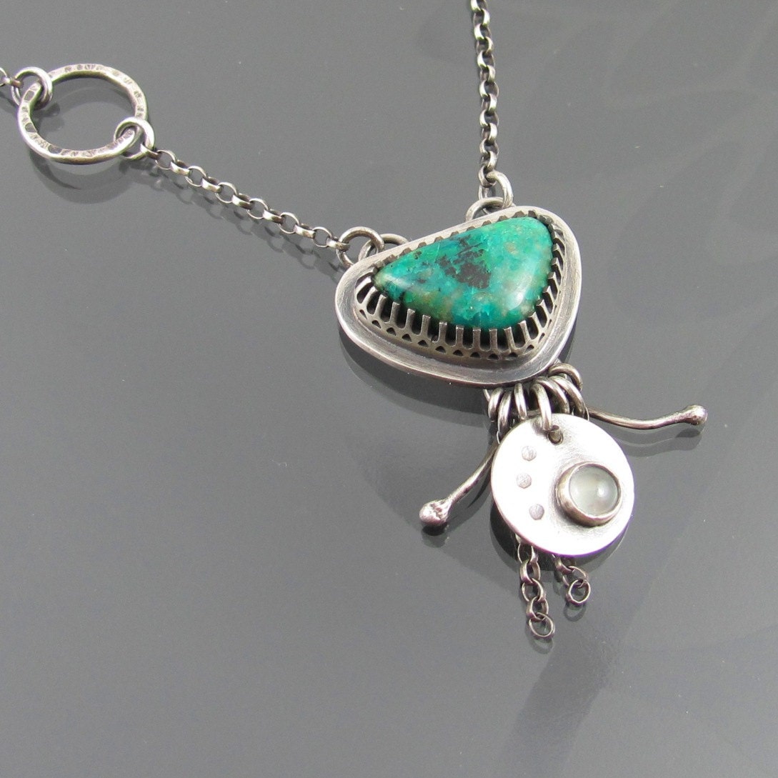 Chrysocolla and aquamarine sterling silver necklace - chrysocolla necklace - aquamarine necklace - sterling silver necklace