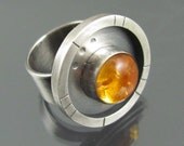 amber apocalyptic ring - amber gemstone and sterling silver cocktail ring - amber ring - sterling silver ring - gemstone ring