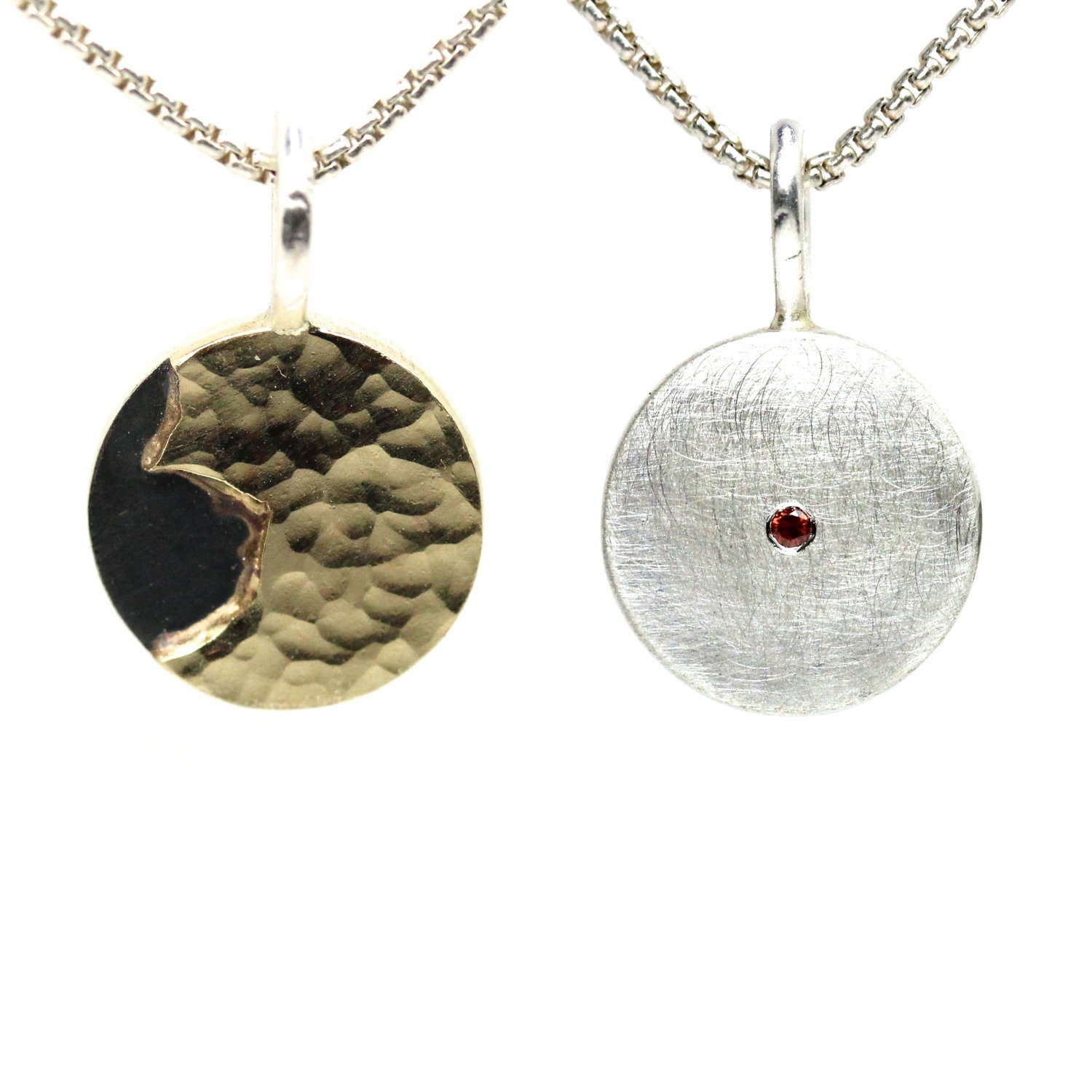 Two Sided Silver Gold Diamond Necklace - Two Sides to a Coin