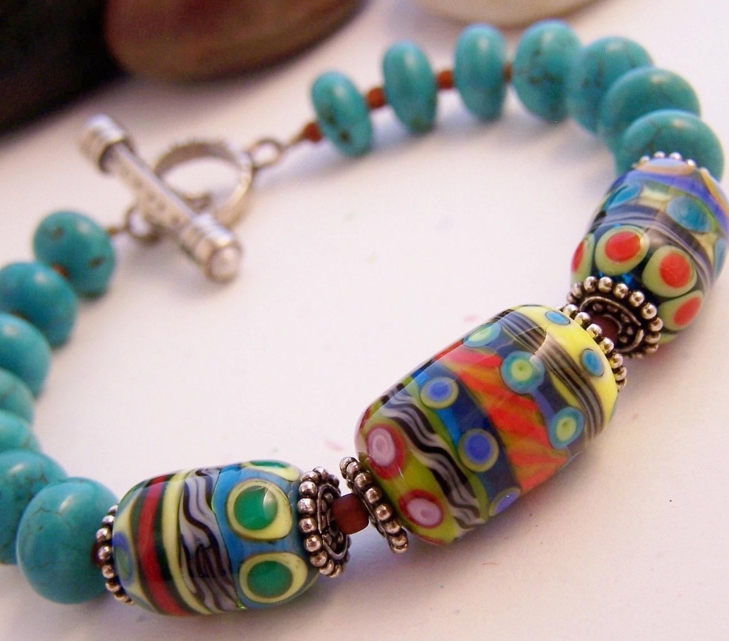 Laurie Bracelet - Turquoise with Artisan Glass Bead Sterling Silver Bracelet