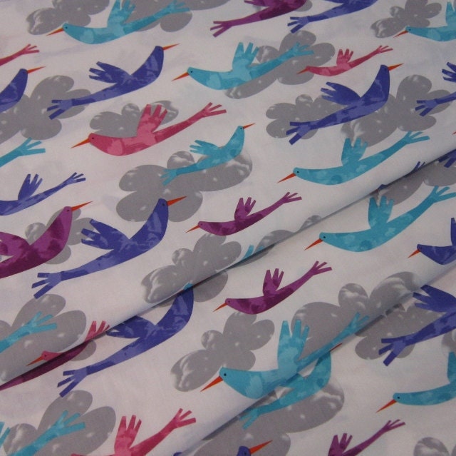 Fly Away Birds and  Clouds from Amy Schimler in Sunset 100% Cotton Fabric from Robert Kaufman - 1 Yard - FabricFascination