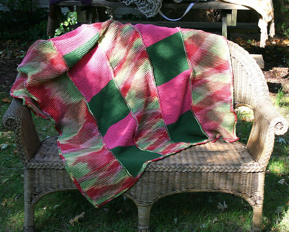 Crocheted Colorblock Blanket in Watermelon