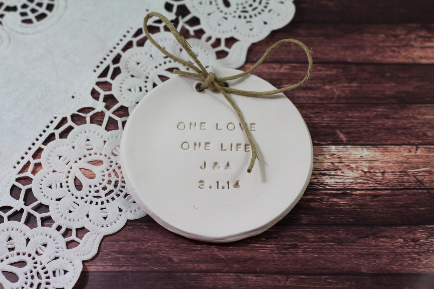 Personalized ring dish One love one life Wedding ring bearer with your initials and date
