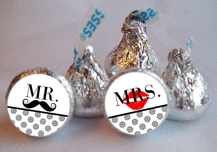 108 Hershey's Kiss Stickers, Moustache, Lips, Wedding, Bride, Groom