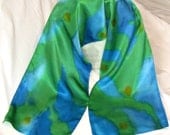 Silk Scarf, Silk Satin Scarf,Hand Designed,Womens Fashion Accessories, Handmade,'We Are the World"