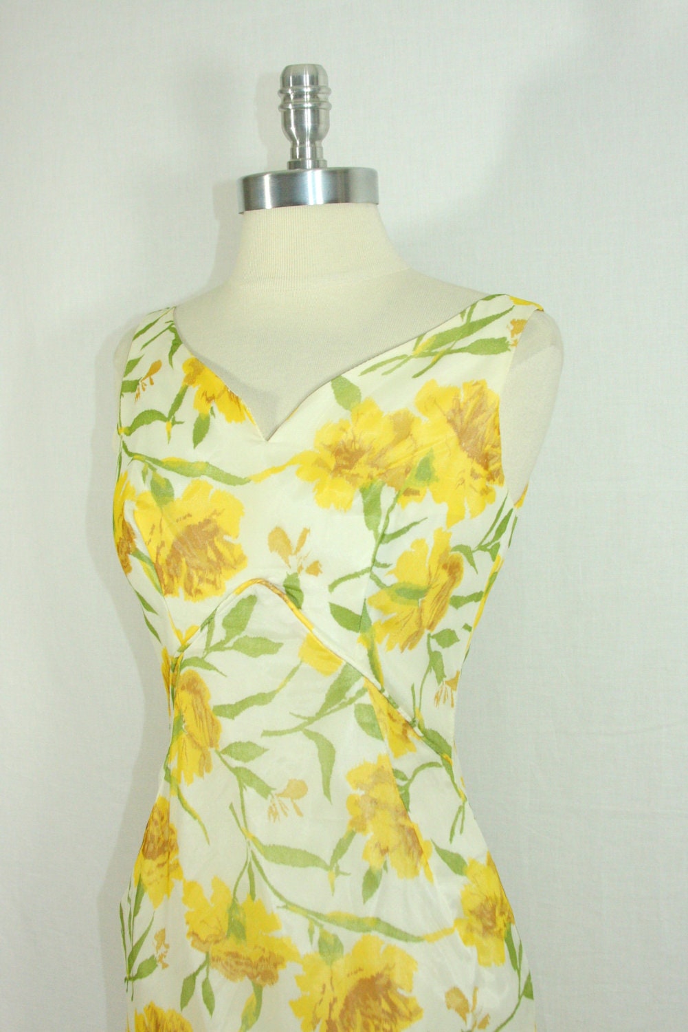 Reserved .........1960's Dress - SILHOUETTE Vintage Yellow Carnation Silk Chiffon Cocktail Party Wiggle Frock