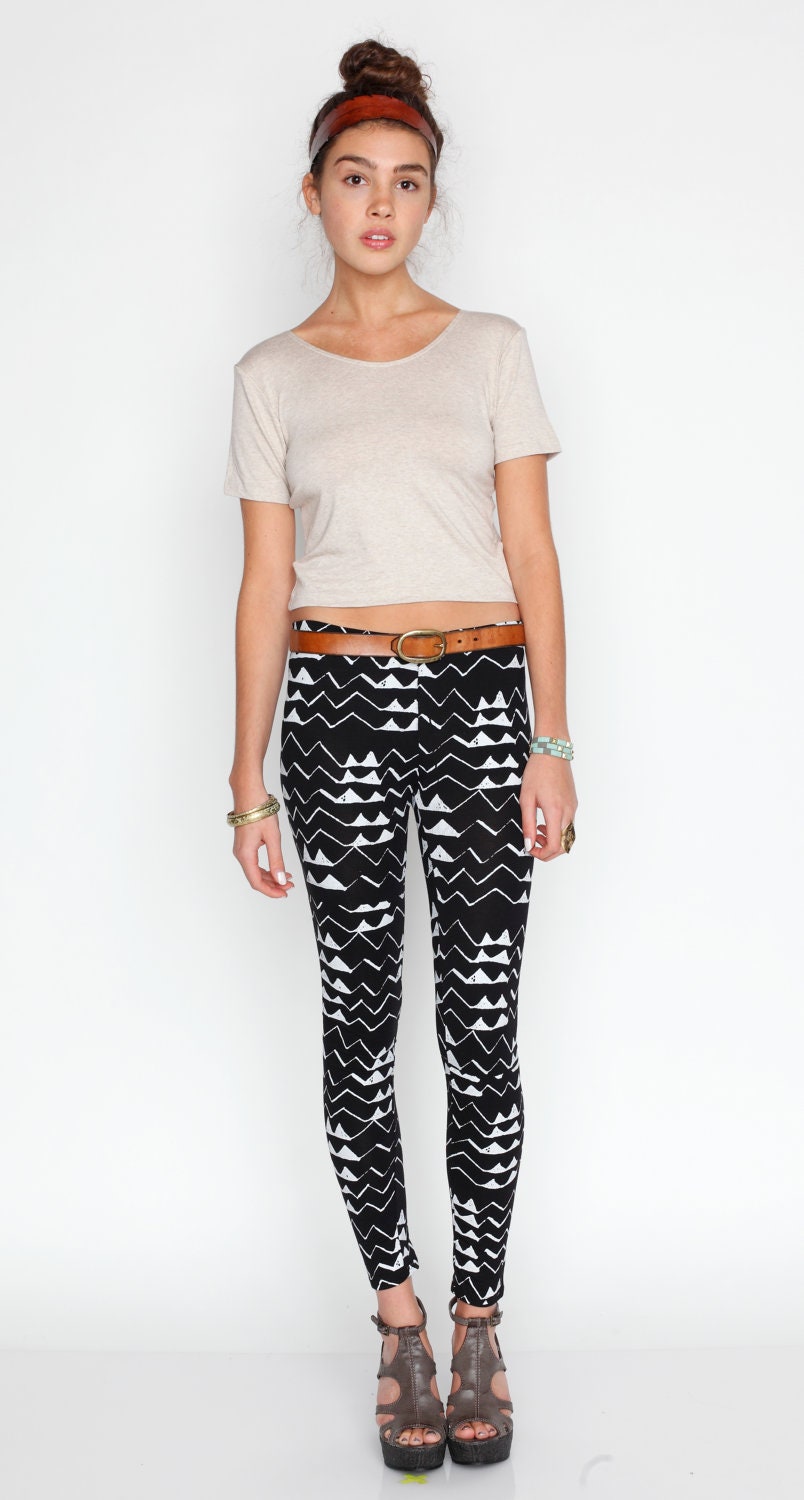 Hand Printed 'Mountain' Leggings in White on Black