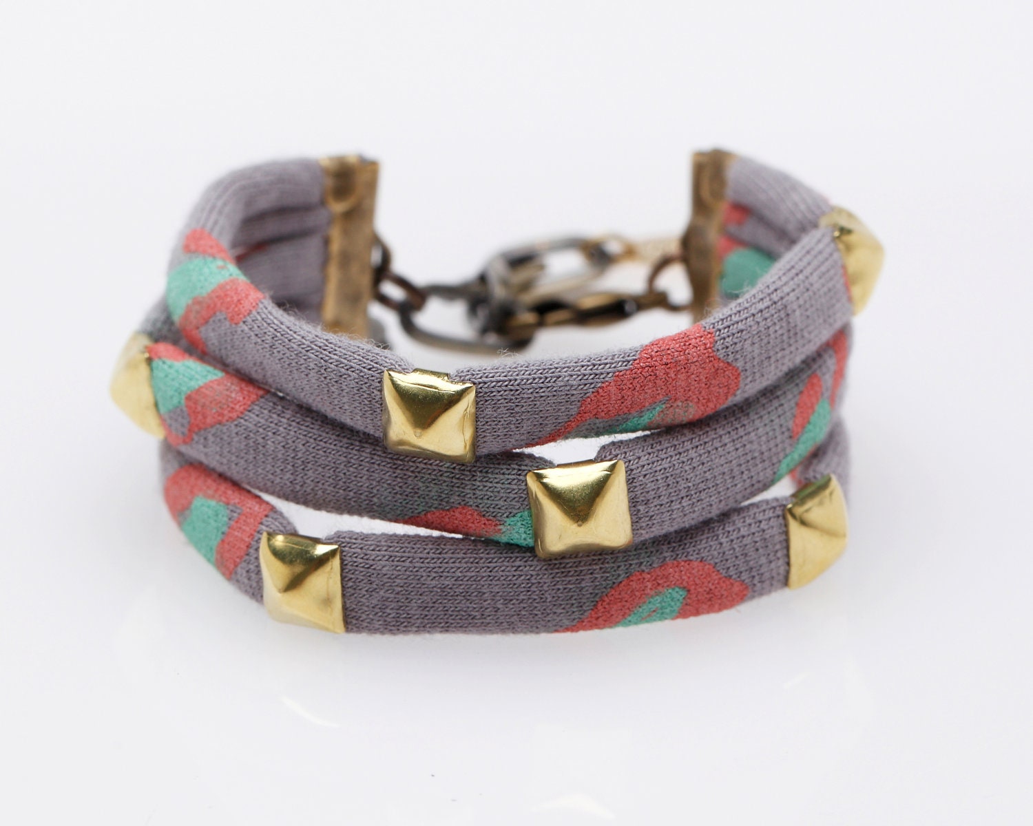 Studded Cuff Bracelet in Grey Cheetah