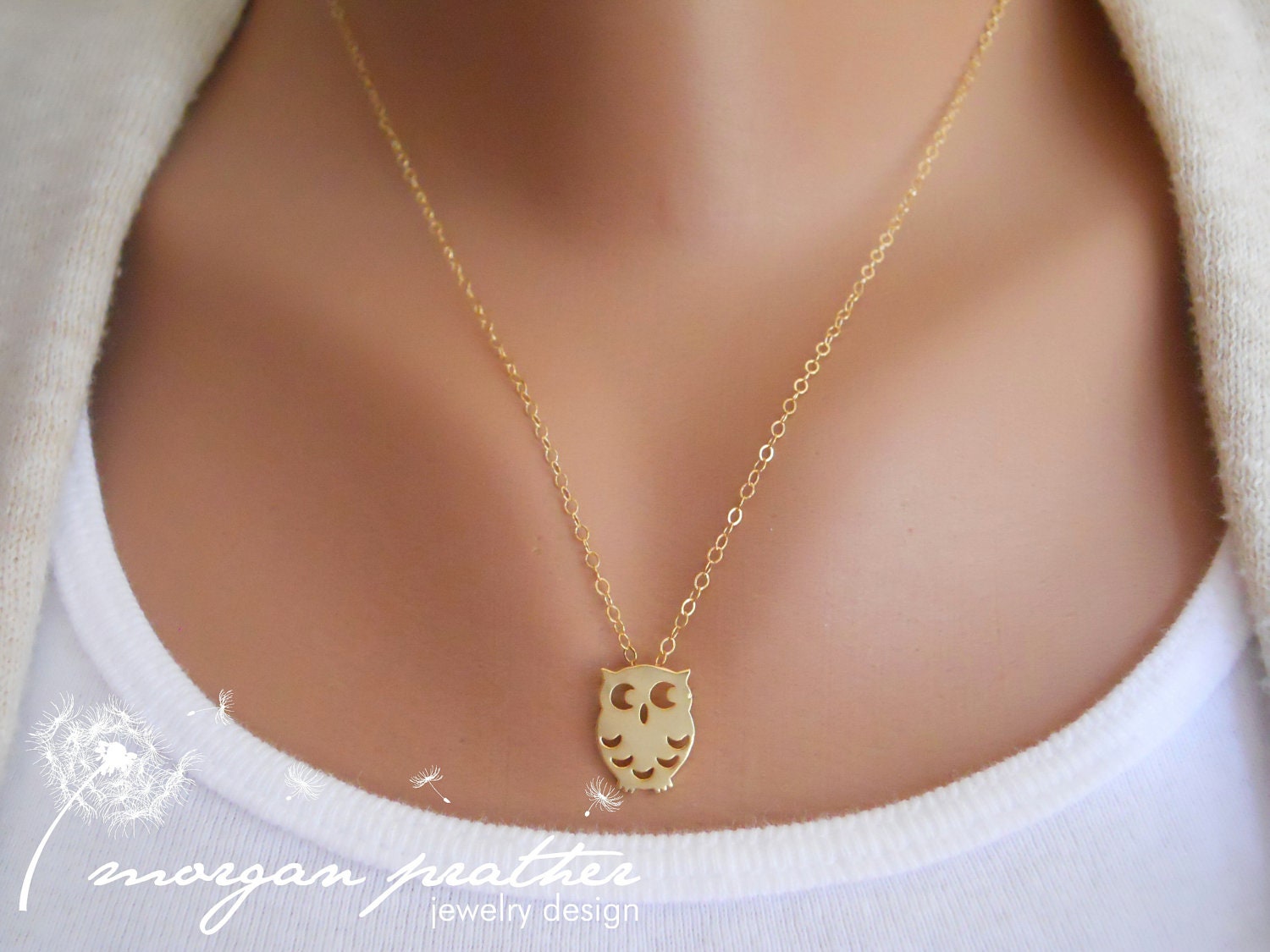 SALE - Owl Necklace - Gold Cute Owl Charm Pendant - gold filled chain - morganprather