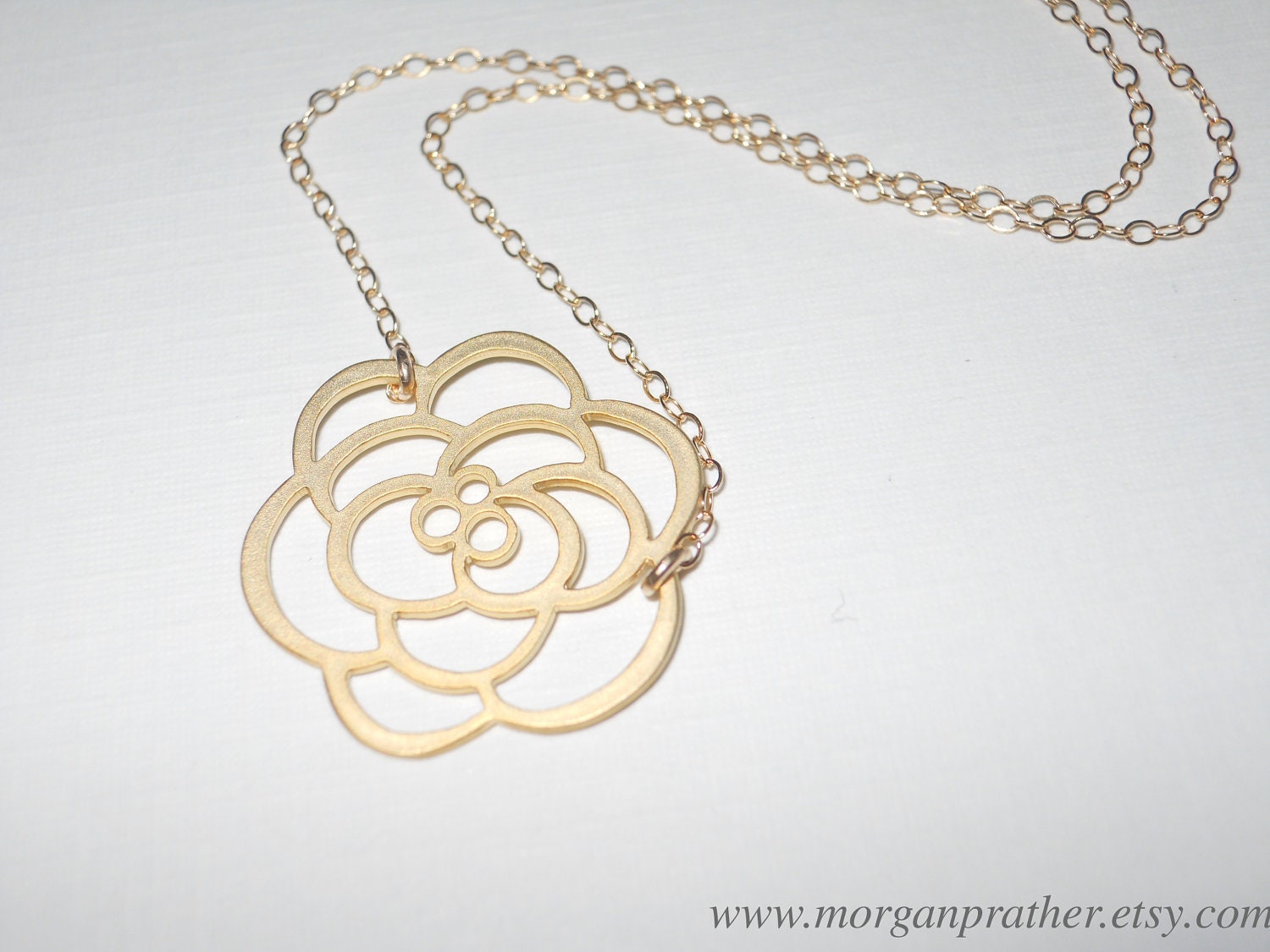 Rose Necklace - gold dainty rose pendant suspended - Gold Filled Fine Chain - morganprather