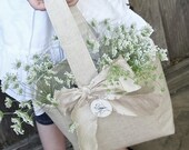 Heirloom Linen Flower Girl Basket (bird ceramic charm)