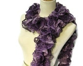 Purple Hand Knit Ruffled Scarf