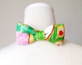 Men's bow tie made with vintage wedding KIMONO silk gold brocade green peacock feather and flower fits 15-20inch ready to ship