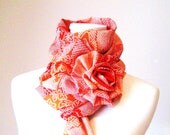 Vintage KIMONO Scarf  GEISHA  flower maple red orange cloud first snow size free Ready to ship
