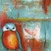 New Size 13x19 fine art print of Original Painting Orange Owl teal