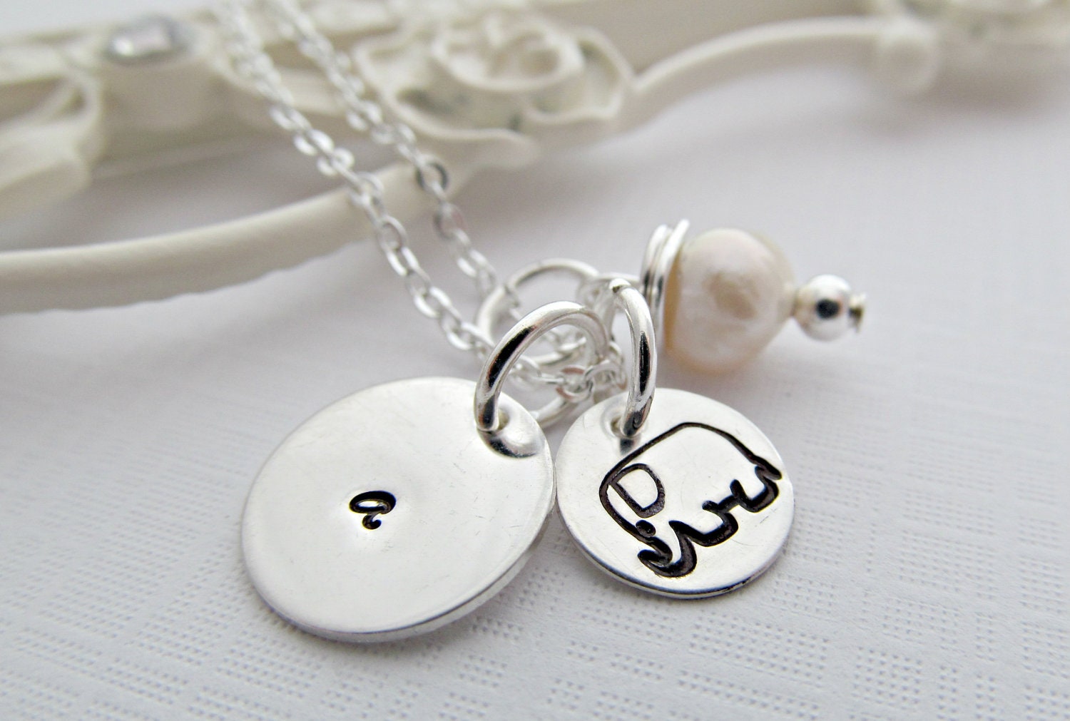 Personalized Necklace Elephant, Monogram Necklace, Custom Birthstone, Mommy Necklace