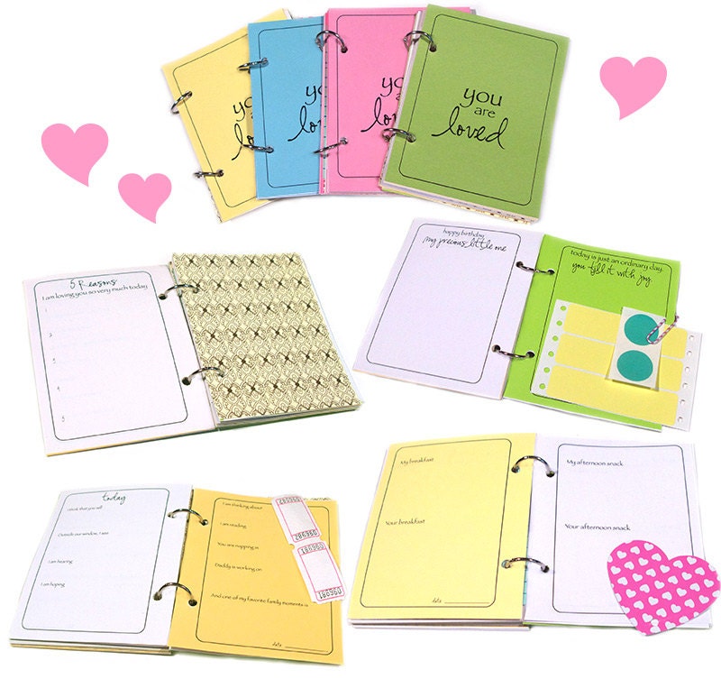Baby Album or Baby Book for a Newborn or Adopted Baby- Writing Prompts for Celebrating Milestones in Pale Blue Linen
