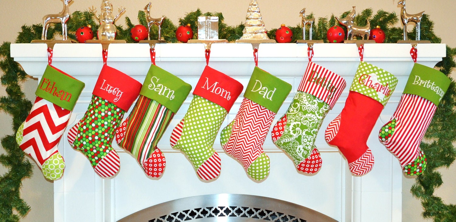 Personalized CHRISTMAS STOCKINGS  Set of 9 You choose your favorite 9 Christmas stockings