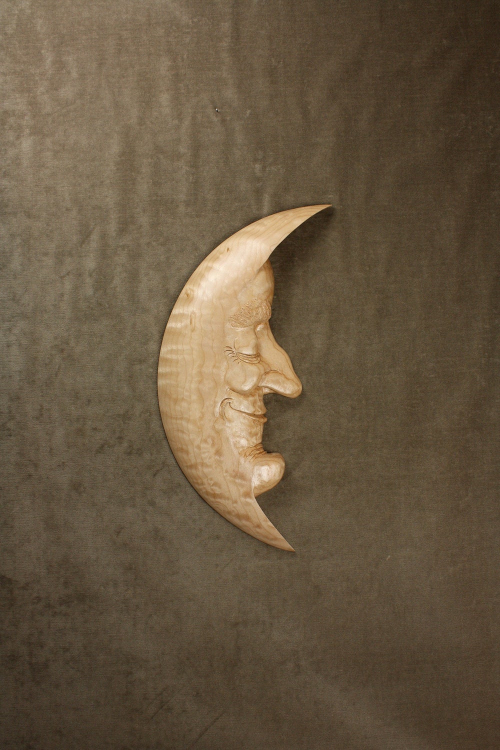 Moon Man Wood Carving, Fathers Day Gift Wall Art, Anniversary for Him carved by Gary Burns the Treewiz, Team Madcap Handmade in Oregon