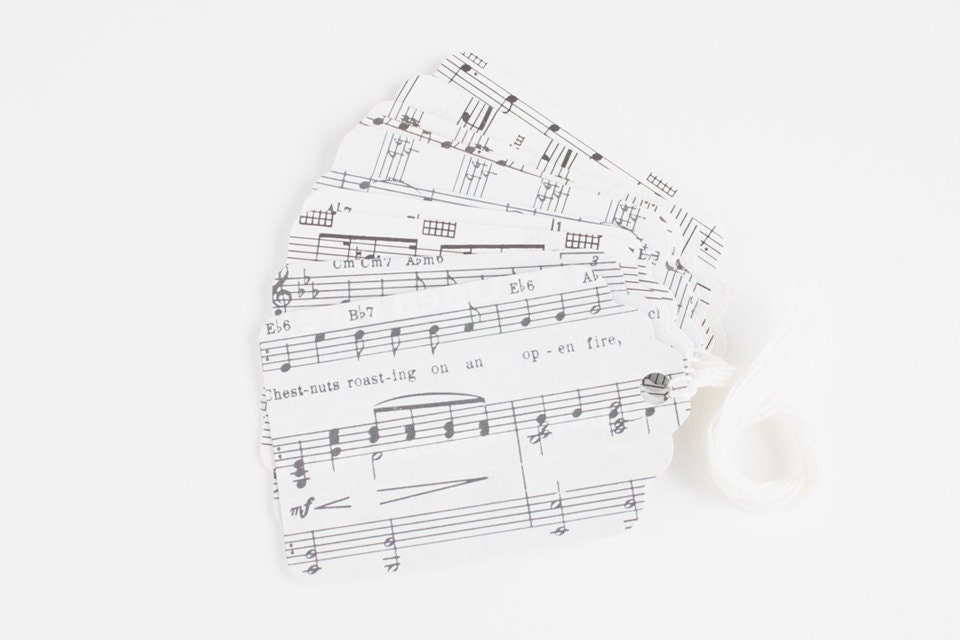 Vintage Sheet Music Gift Tags: Holiday Music Tags, Set of 10, Repurposed Sheet Music, Eco Friendly Gift Wrap, Inventory Hang Tags, No. 1329