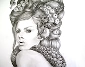 Sucker- Illustration- octopus- Black and white- 8 X10 signed print- woman- portrait- fine art - AlwaysAprilAlayne
