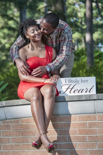 Engagement Photo Props. I Stole her Heart & So, I'm Stealing his Last Name with the Date with Hearts. 8 X 16 inches, 2 signs, 1-sided.