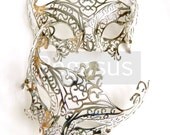 Silver Mask base (1 Mask) Metallic Silver Lace Filigree Pattern Venetian Mask  - Masquerade ball costume or elven wedding