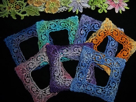 Lace Frame Hand Dyed Venise Crazy Quilt Altered Art Applique Motifs
