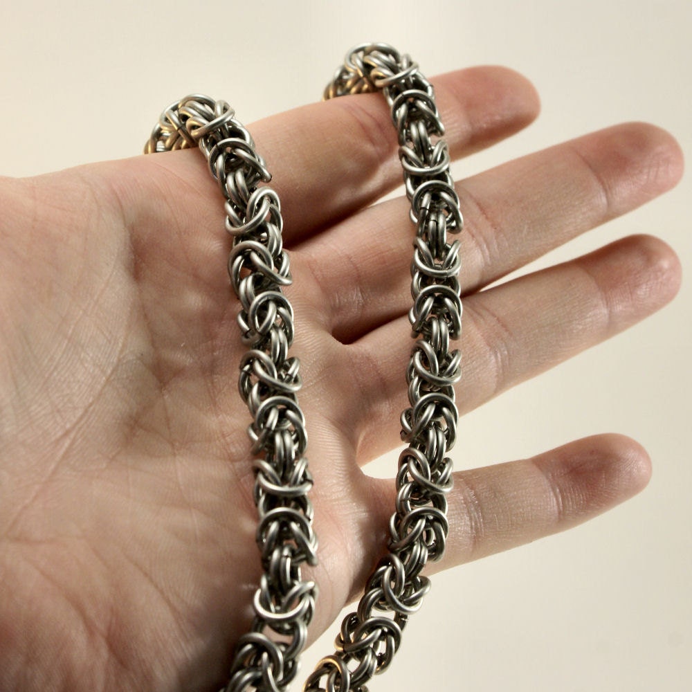 Handmade Unisex Byzantine Chainmaille Necklace in Silver Made One Ring At A Time 304