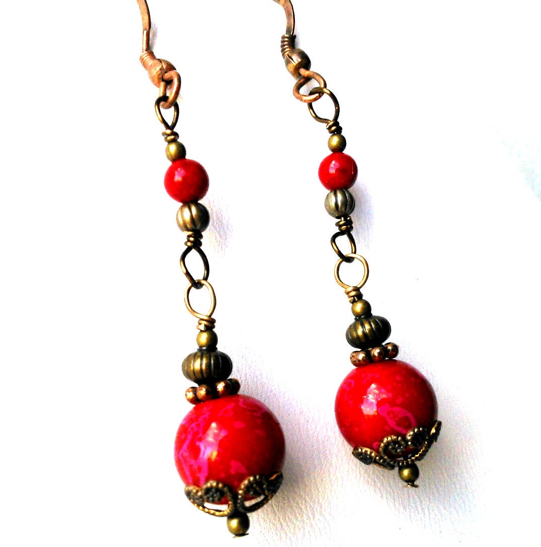 Bascarsija Nights - Red Glass Berries, Copper Beads, Pink Flowers
