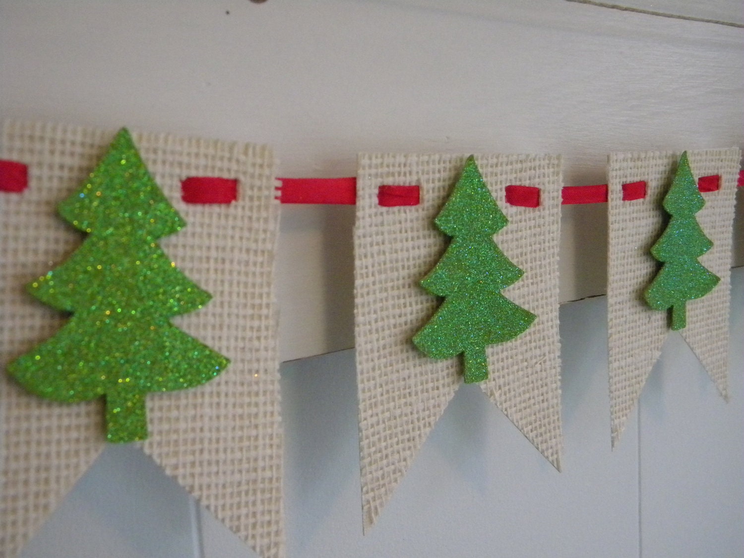 Christmas Banner - Trees - Burlap