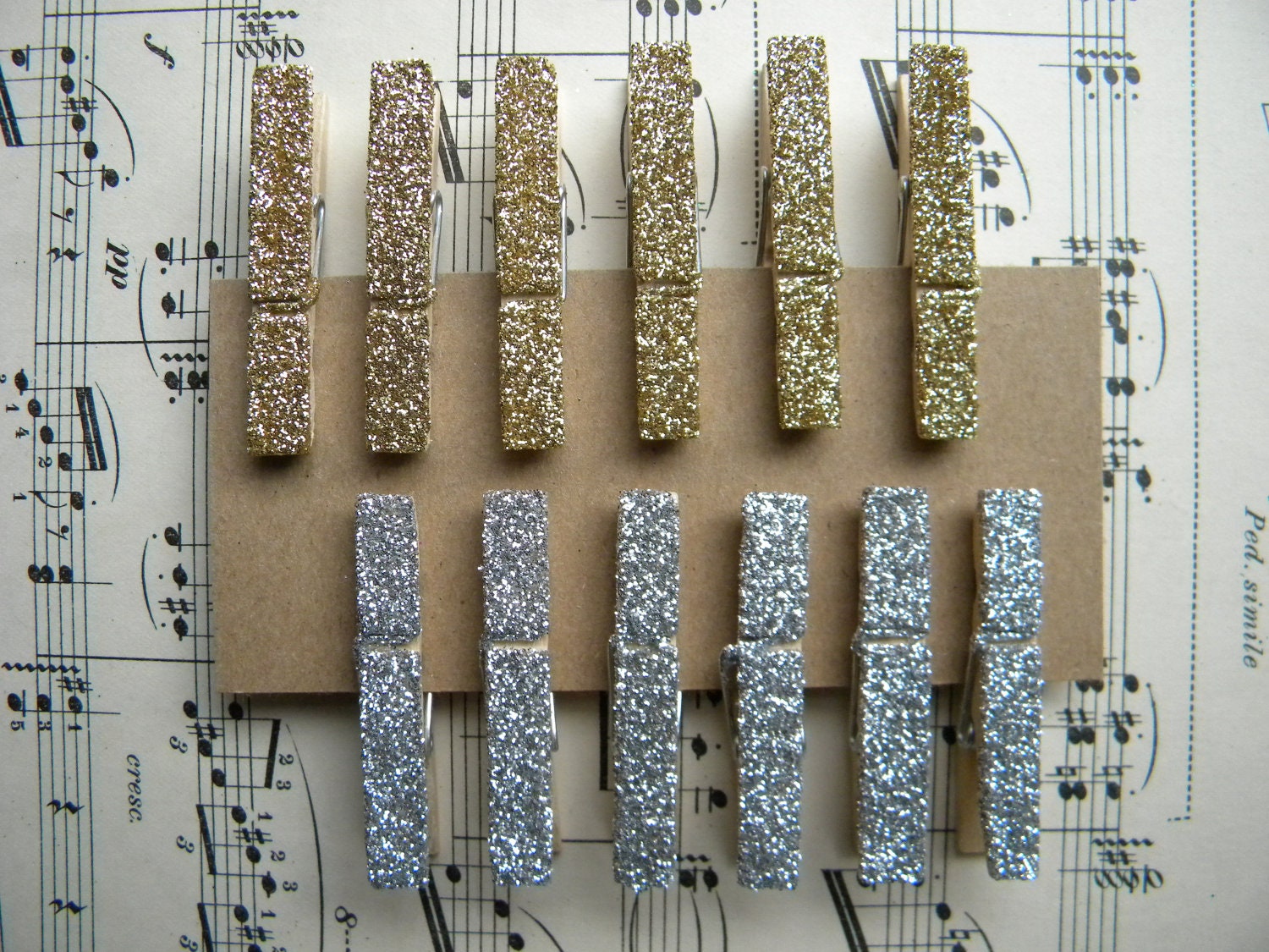 Glitter Clothespins - silver and gold - set of 12